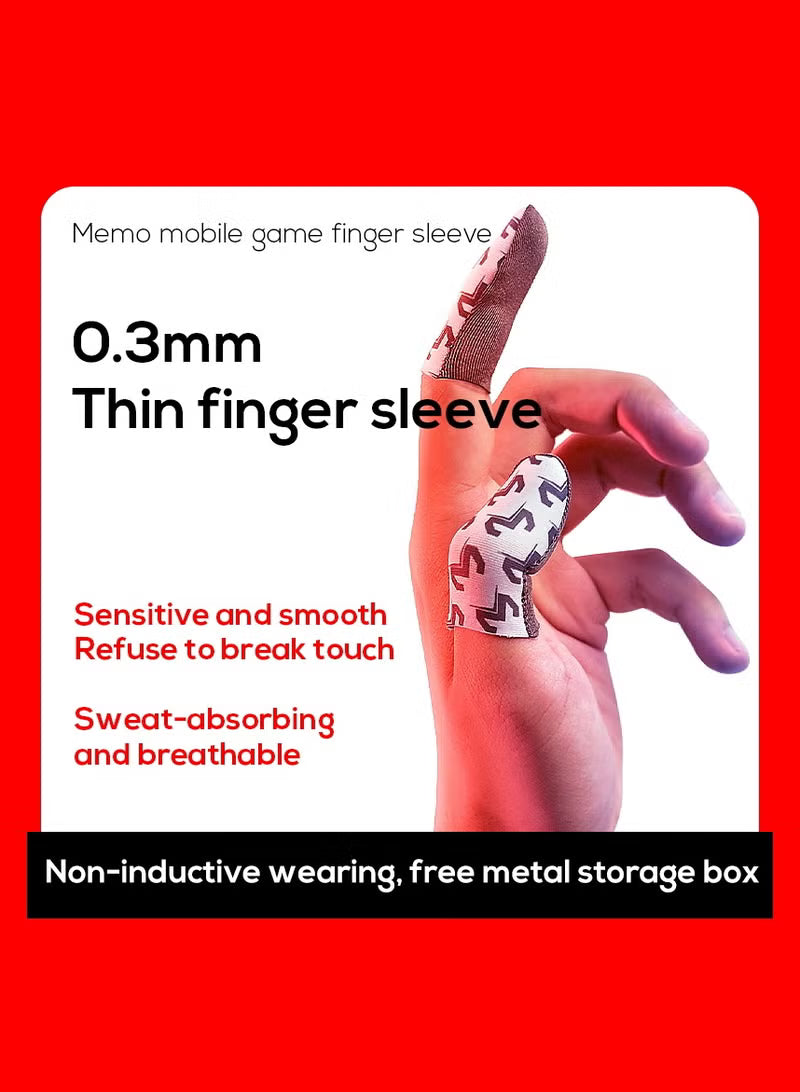 MEMO Ultra-Thin 0.3mm Gaming Finger Sleeves – High Sensitivity Silver Fiber, Sweat-Proof & Breathable, Anti-Slip for Smooth & Precise Touch Control – Includes Metal Storage Case – Compatible with iPhone, iPad, RedMagic, Samsung – Ideal for PUBG, COD & FPS