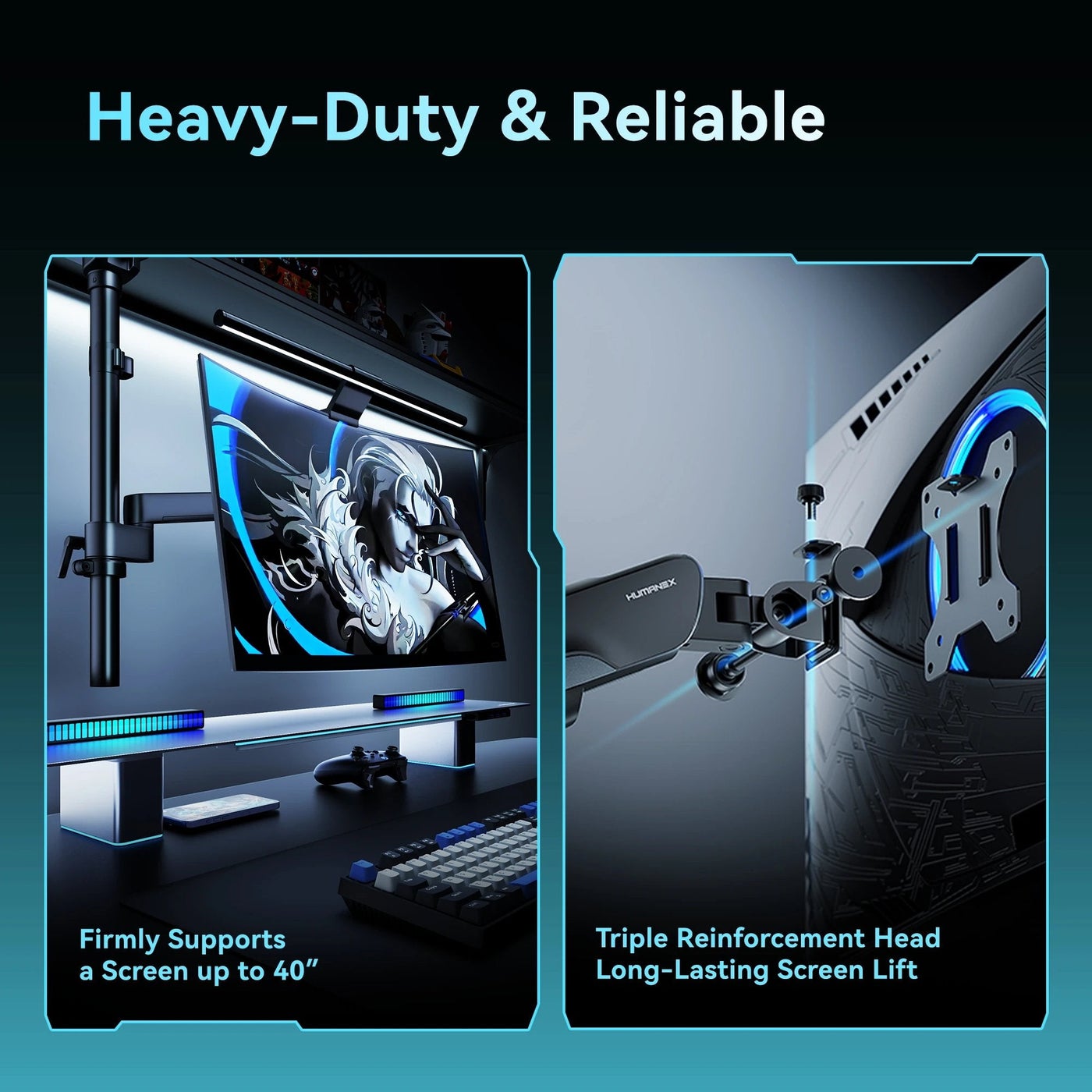 Humanex Humanex Premium Professional Gaming Monitor Arm, Single Monitor Desk Mou