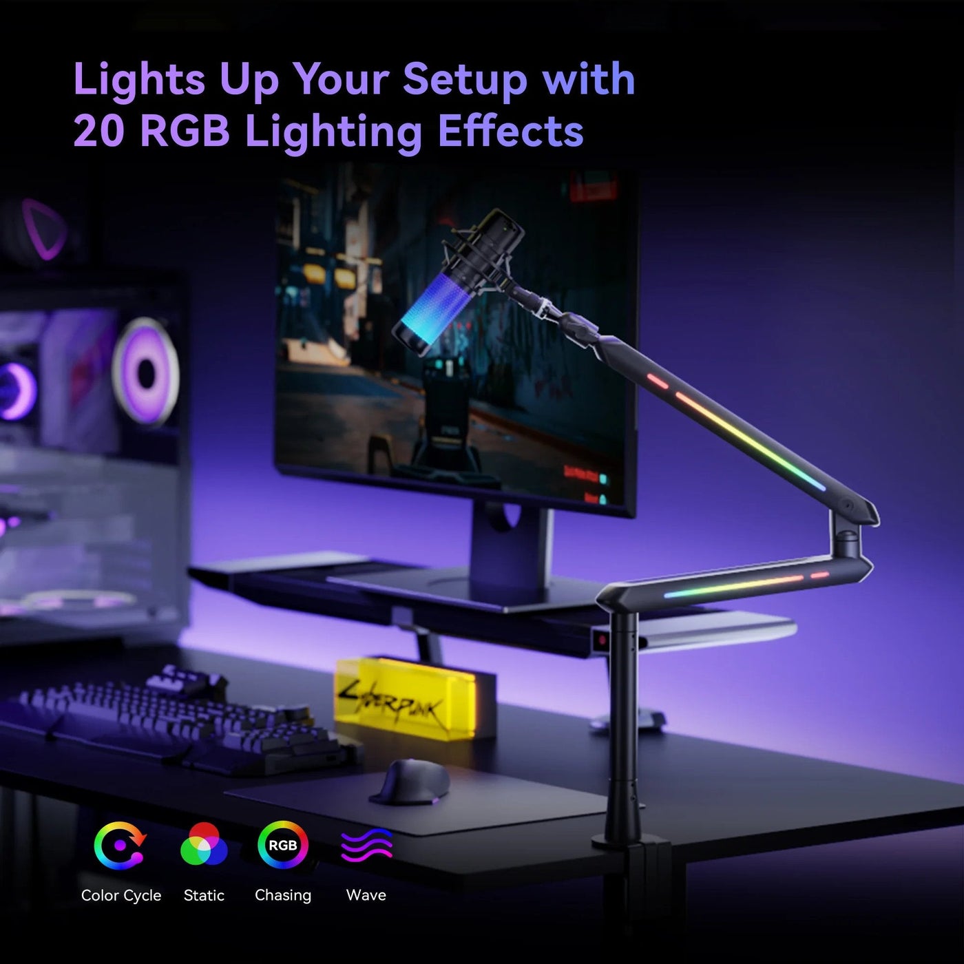 Humanex Humanex Light Pursuer RGB Gaming Microphone Boom Arm, Low Profile Desk M