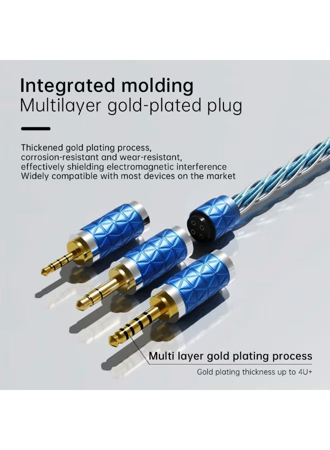 D D3 Silver-Plated Braided Earphone Upgrade Cable, Detachable Plug Replacement Cable with Interchangeable 3.5mm / 2.5mm / 4.4mm Plugs, 16-Strand 352-Core, Compatible with KZ IEMs 0.75–0.78mm