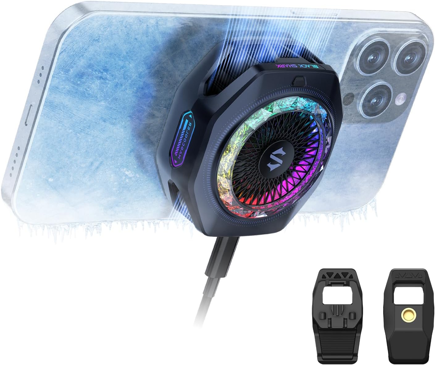 Black Shark Magnetic Phone Cooler 5 Pro - 18 Addressable RGB LEDs, Detachable Grip, APP-Controlled Thermostatic Cooling Fan for iPhone MagSafe/Android/iPad -Gaming/Streaming/Photography (LEBANON ONLY)