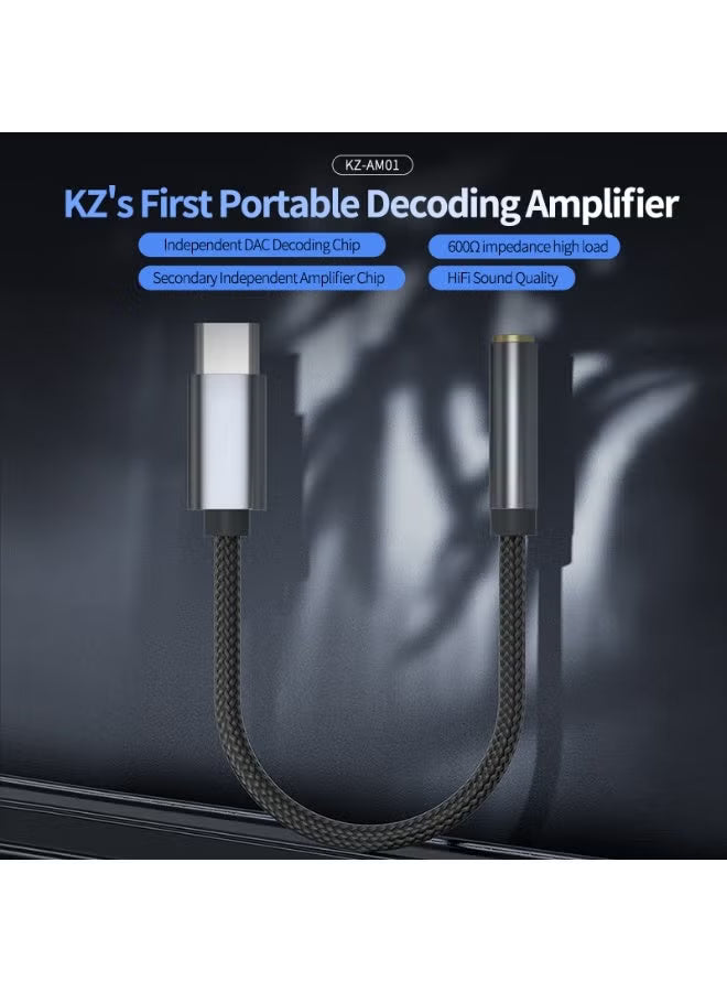 M01 USB-C to 3.5mm DAC Headphone Amplifier Adapter — Universal USB-C Hi-Res Audio Decoder with Dual Independent DAC & Amplifier Chips, Supports High-Impedance Headphones up to 600Ω — Compatible with USB-C Devices (Android, iPhone 15+/iPad, Laptops & Table