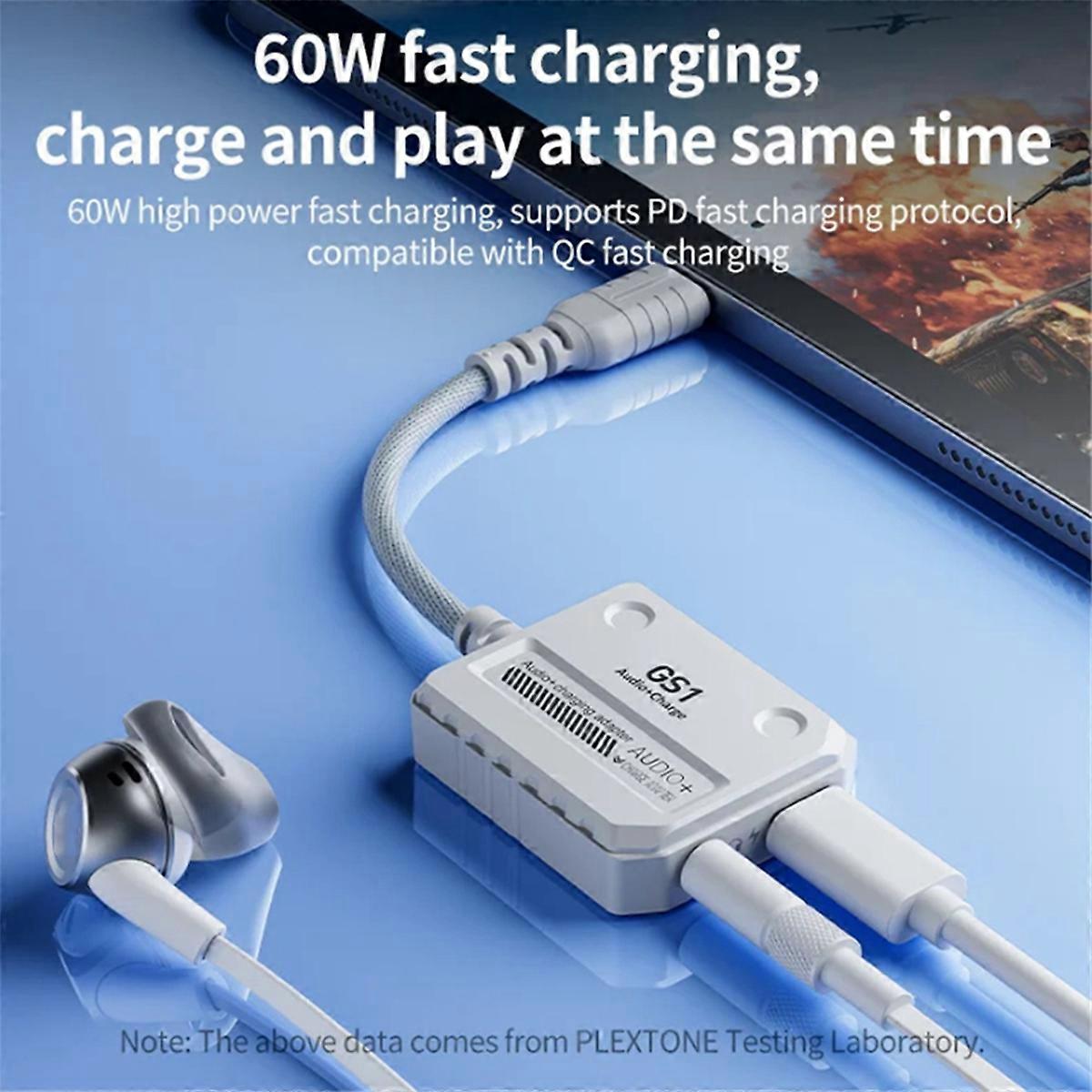 PLEXTONE GS1 2-In-1 Headphone Converter Type-C Interface Supports 60W Fast Charging for Mobile Phone (LEBANON ONLY)