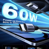 UGREEN USB C to USB-C Charger Cable 60W Type C to C 1 METER Lead Fast Charging Compatible With iPhone Air/17/16 Pro Max, Galaxy S25 Ultra, Pixel 9, iPad Pro 2024/Air 5, MacBook Pro (1M) (LEBANON ONLY)