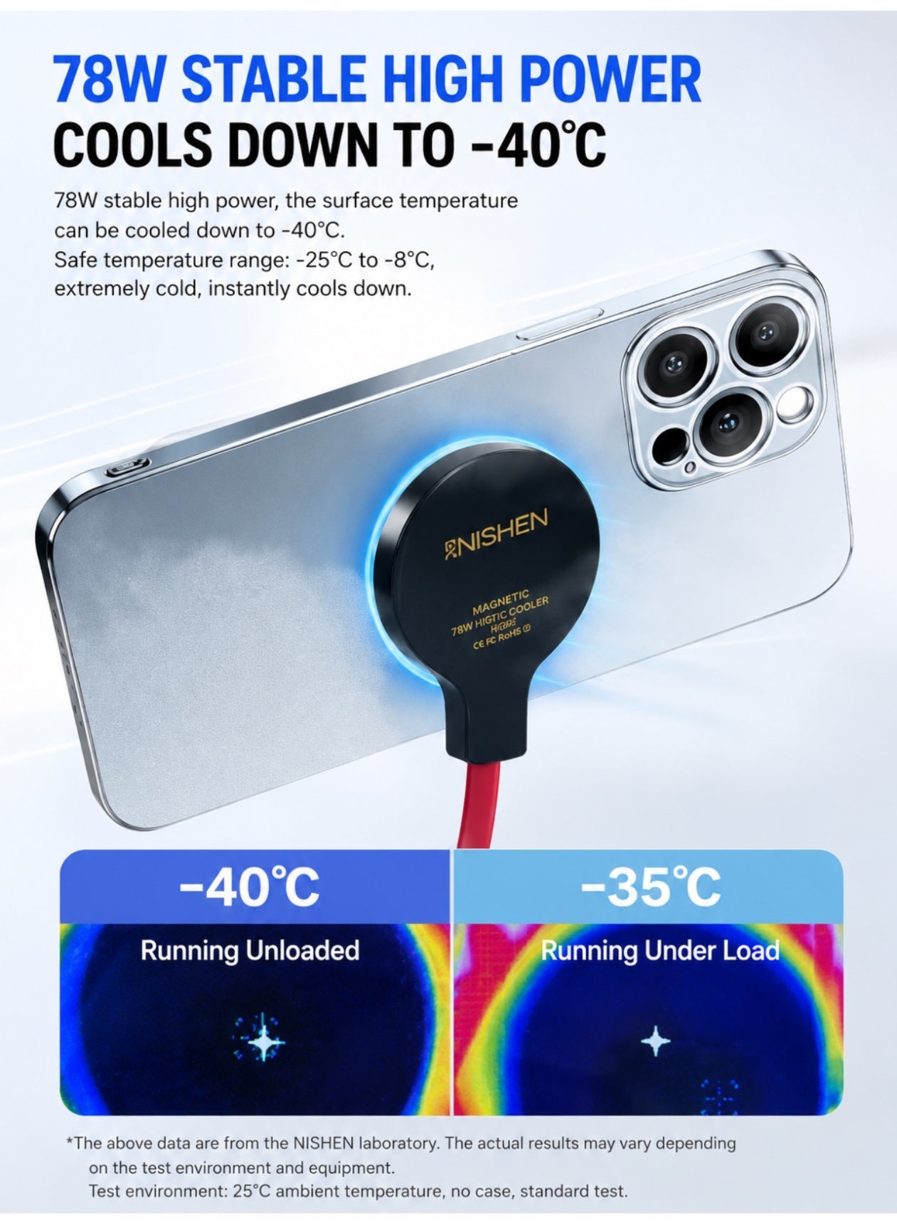 Ni-SHEN Nishen 78W Liquid Cooling Phone & Tablet Cooler, -40 °C degrees Magnetic