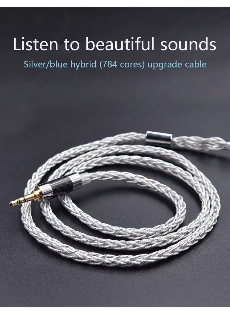 Z 784 Core Blue-Silver Mixed Silver-Plated Hi-Fi Audio Upgrade Cable, 3.5mm Plug, 2-Pin Connector, Low-Loss High-Purity Replacement Cable for KZ IEM Earphones