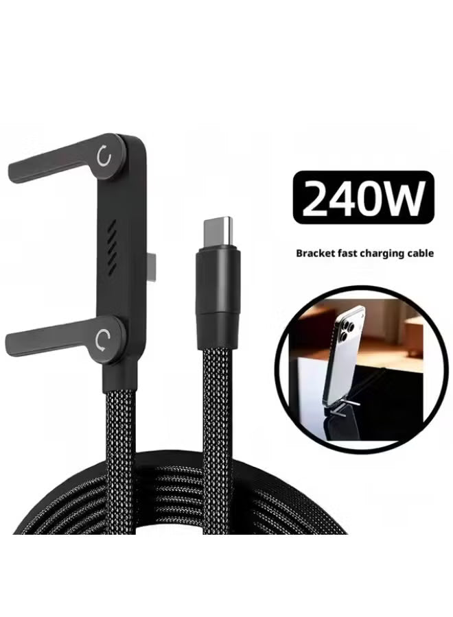 Basemo Phone Stand and Charger – 240W Ultra Fast Charging Type-C to Type-C Cable with Integrated Phone Stand, 2-in-1 Sideways Charger Braided PD Cable for iPhone, Redmagic, Samsung, Android, Tablets, Laptops & USB-C Devices