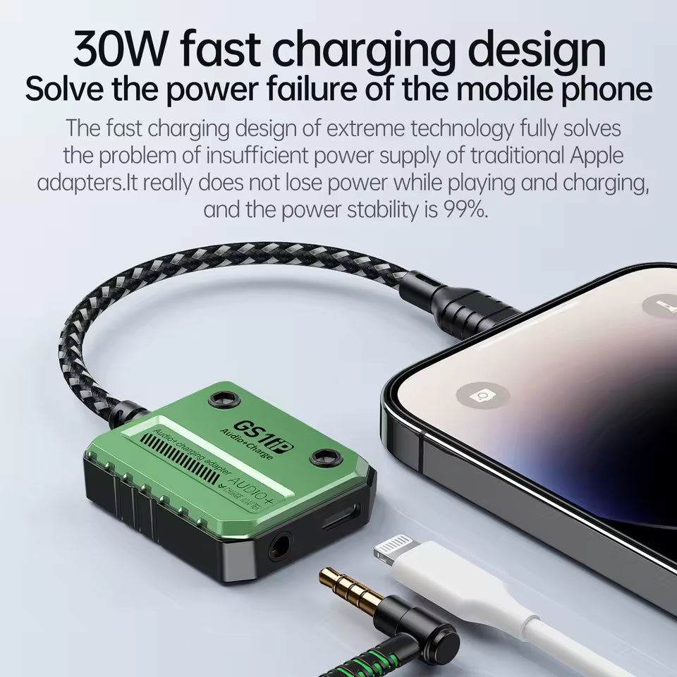 PLEXTONE GS1، محول شحن سريع 30 وات، محول صوت لهاتف iPhone، محول صوت Aux 3.5 ملم لهاتف iPhone 12/13/14