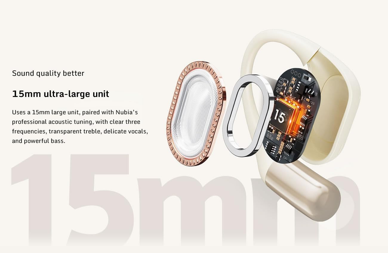 Nubia LiveFlip Wireless Earbuds, 15mm Ultra-Large Driver, 40-Hour Battery Life, IPX4 Water Resistant, Bluetooth 5.4, ENC Noise Cancelling For Perfect for Music & Gaming (UAE ONLY)