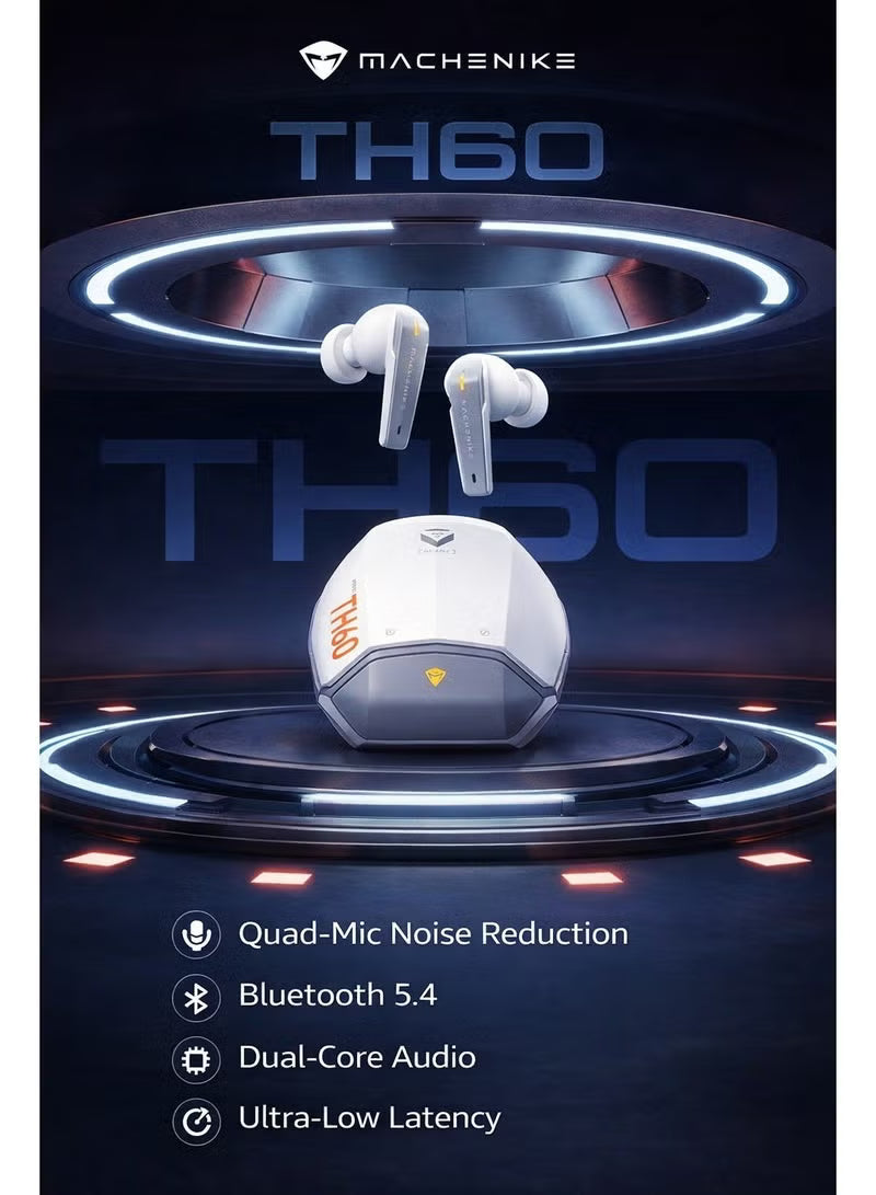 Machenike TH60 Gaming Earbuds TWS Earphones Bluetooth 5.4 – Ultra Low Latency No Delay Wireless Gaming AirPods, Dual Sound Modes (Gaming & Music), ENC Microphone, Immersive Stereo Sound, IPX5 Water Resistant, Long Battery Life with Charging Case, USB-C Fa