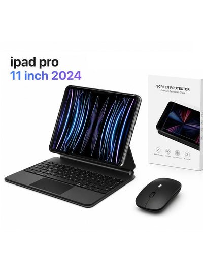 iPad 11 inch 2024 Magnetic Keyboard Case with Wireless Bluetooth Mouse & Tempered Glass Screen Protector for iPad Pro 11 Inch 2024 M4, RGB Backlit, Multi-Touch Trackpad