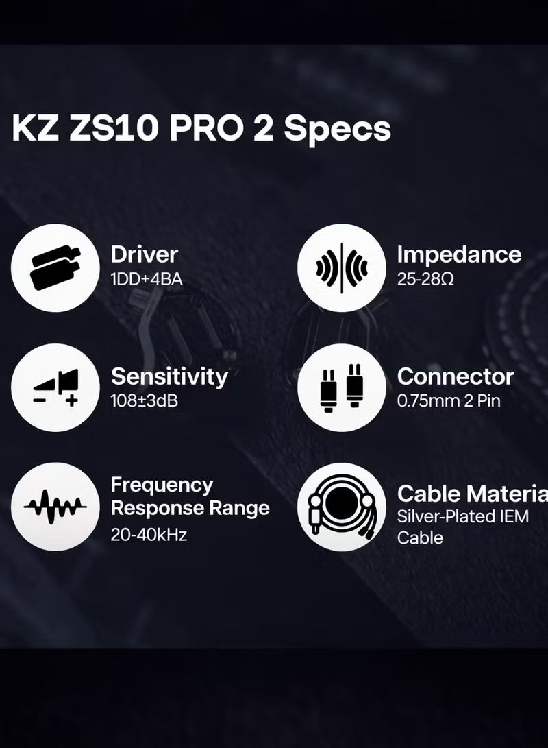KZ ZS10 PRO 2 IEM In Ear Monitor, 1DD+4BA Hybrid Wired 3.5mm Earphone Earbuds with 4-Level Tuning Switch, 3-Way Crossover, Silver-Plated Cable for Musicians, Audiophiles & Gamers (With Mic)