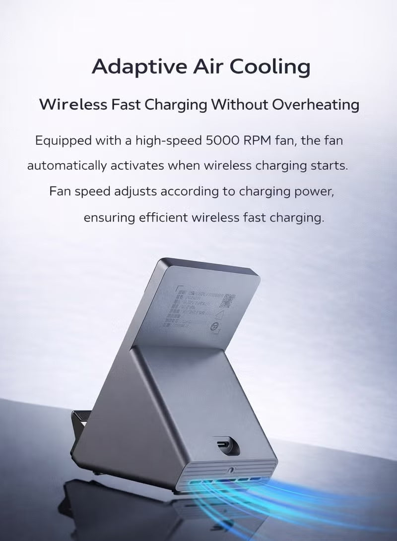 C 80W Fast Wireless Charger – Air-Cooled Wireless Charging with 5000 RPM Fan, Dual-Use Charger & Phone Stand, Carbon Fiber Texture, Multi-Device Compatibility, 8-Level Safety Protection, Includes 120W Power Adapter, For iPhone 17 and below, Samsung, Redma