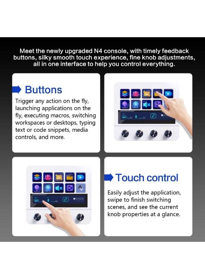 Mirabox N4 Stream Deck Controller with 10 Programmable LCD Keys, 4 Rotary Dials,