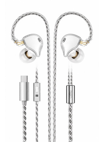 Misiom Gemini Dual Driver Type-C IEM Earphones with Microphone & Built-in DAC, 10mm Dynamic Driver, LCP Diaphragm, Silver-Plated Cable, HiFi USB-C Gaming Headphones for Android, Mobile, Tablet, Laptop, PC & Music