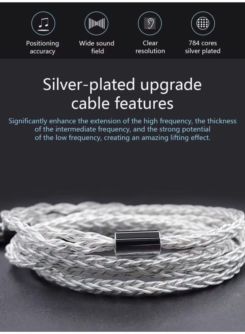 Z 784 Core Blue-Silver Mixed Silver-Plated Hi-Fi Audio Upgrade Cable, 3.5mm Plug, 2-Pin Connector, Low-Loss High-Purity Replacement Cable for KZ IEM Earphones