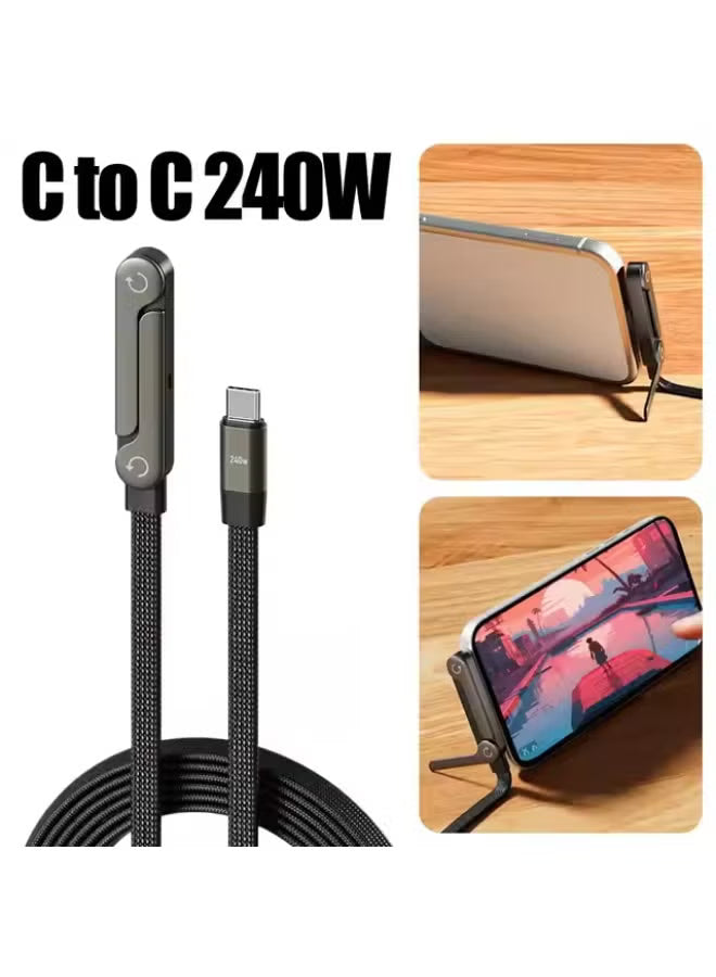 Basemo Phone Stand and Charger – 240W Ultra Fast Charging Type-C to Type-C Cable with Integrated Phone Stand, 2-in-1 Sideways Charger Braided PD Cable for iPhone, Redmagic, Samsung, Android, Tablets, Laptops & USB-C Devices