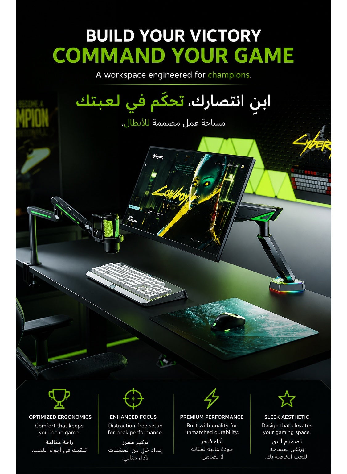 Gaming Monitor Arm & Single Monitor Stand, Heavy Duty RGB Desk Mount for 17–45″ Screens, Supports up to 16 kg, Full-Motion Tilt, Swivel & 360° Screen Rotation, Infinity Mirror with 20 RGB Lighting Modes, VESA 75×75 / 100×100, Built-In Cable Management