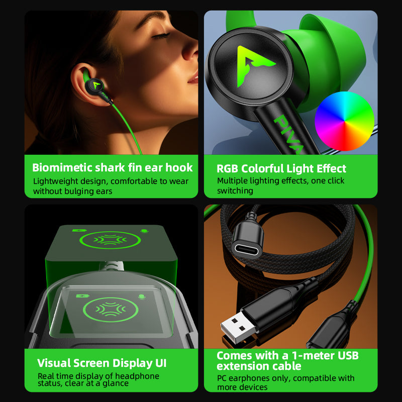 The PIVA S6PRO Gaming Earphones Type c Usb-c Gaming Headset Headphones Earphones Earbuds Earpiece with Microphone Comfortable Creative (LEBANON ONLY)