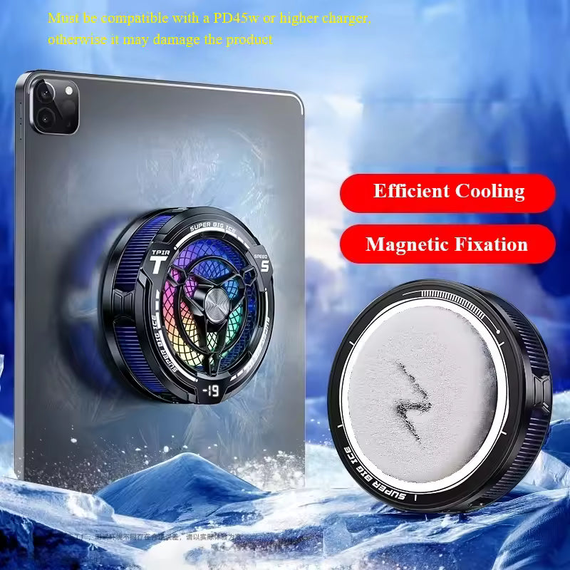 FS12 45W Semiconductor Tablet Cooler Large Area Powerful Cooling Magnetic RGB Phone Cooler for Pad/Gaming Phones with Lights for IPAD and TABLETS (LEBANON  ONLY)