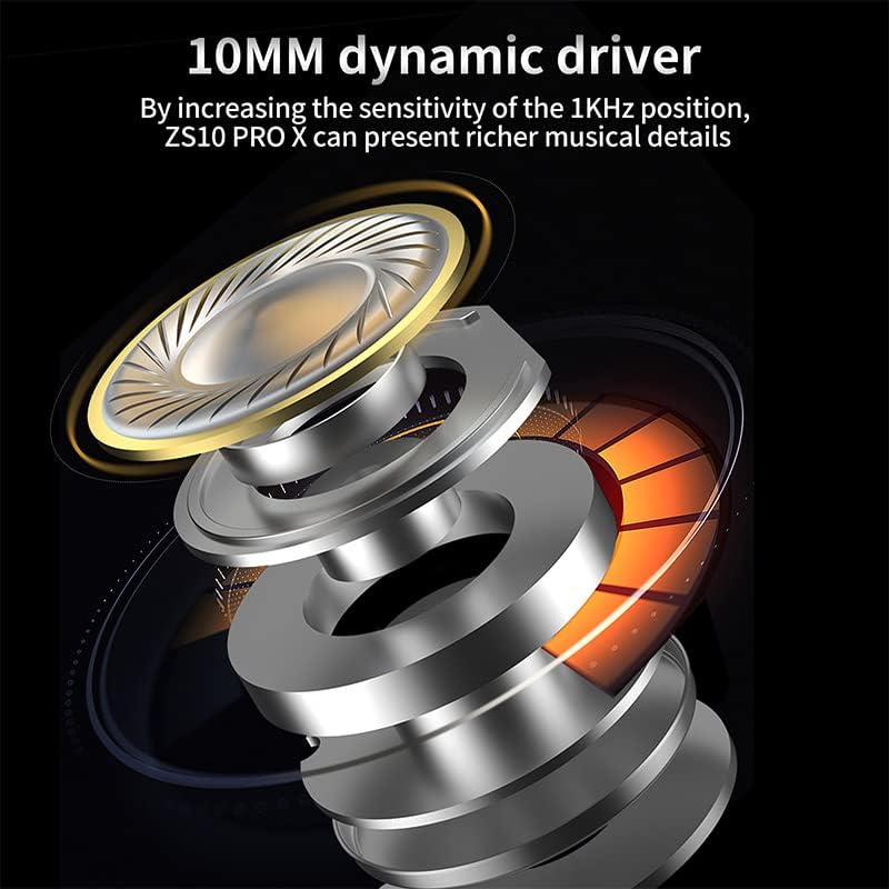 Linsoul KZ ZS10 PRO X Upgraded 1DD+4BA Hybrid Driver HiFi in Ear Earphones IEM with Alloy Faceplate, Detachable Silver-Plated Recessed 2Pin Cable for Audiophile Musician DJ Stage (With Mic) (UAE ONLY)