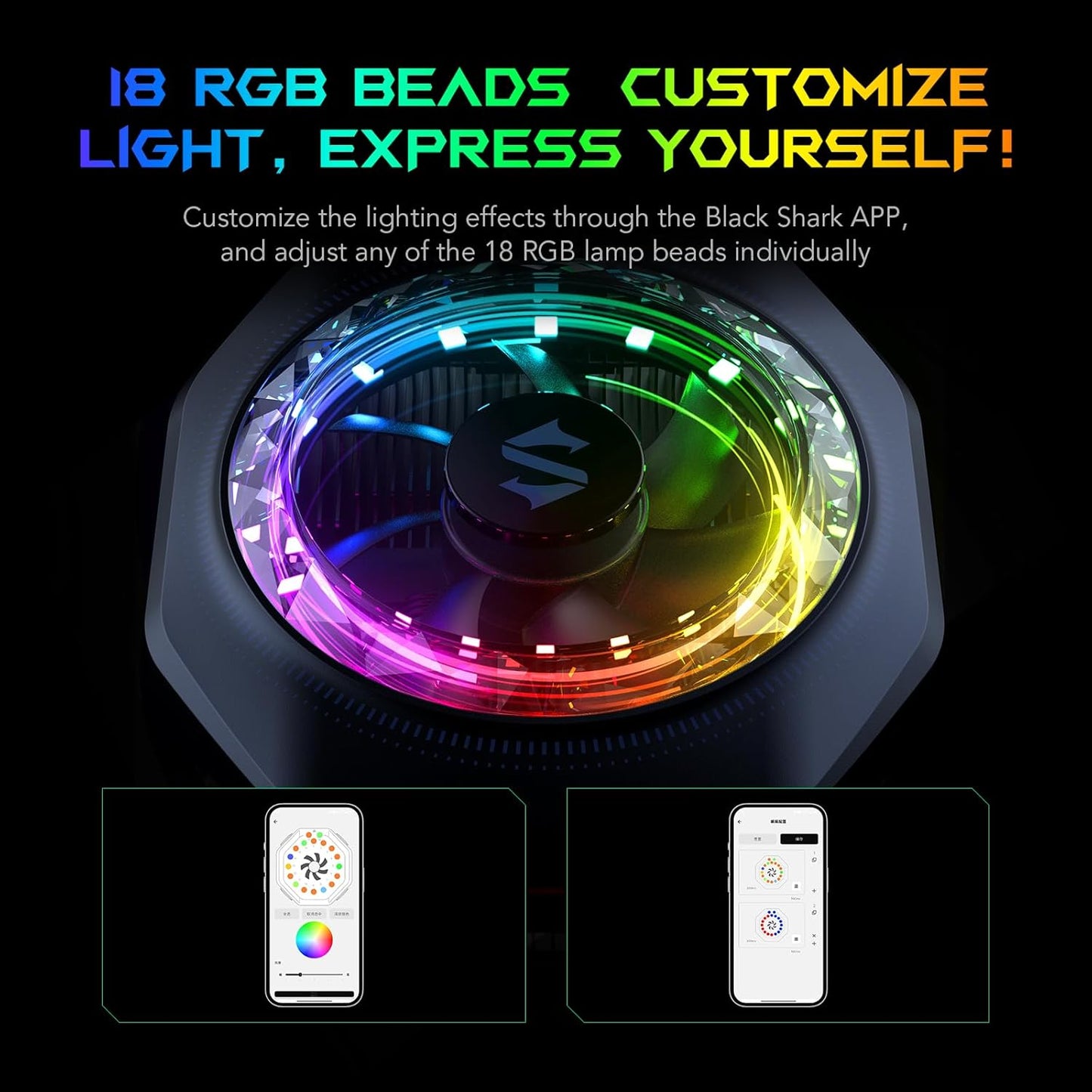Black Shark Magnetic Phone Cooler 5 Pro - 18 Addressable RGB LEDs, Detachable Grip, APP-Controlled Thermostatic Cooling Fan for iPhone MagSafe/Android/iPad -Gaming/Streaming/Photography (LEBANON ONLY)