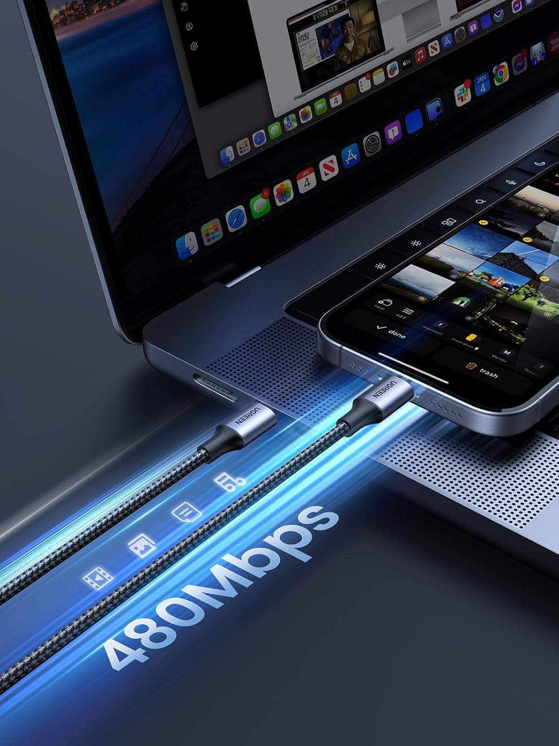 UGREEN USB C to USB-C Charger Cable 60W Type C to C 1 METER Lead Fast Charging Compatible With iPhone Air/17/16 Pro Max, Galaxy S25 Ultra, Pixel 9, iPad Pro 2024/Air 5, MacBook Pro (1M) (LEBANON ONLY)