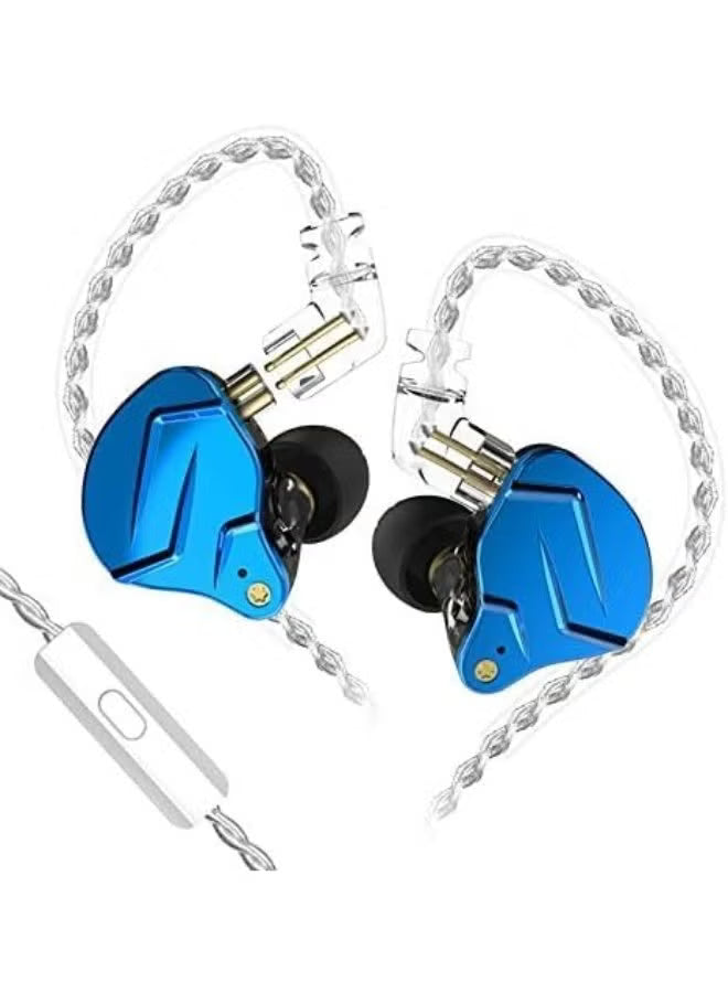 KZ ZSN PRO X IEM Dual Driver 1BA+1DD Hybrid Metal Earphones HiFi in-Ear Monitor with Detachable Recessed 2Pin Cable, Zinc Alloy Panel (With Mic, BLUE)