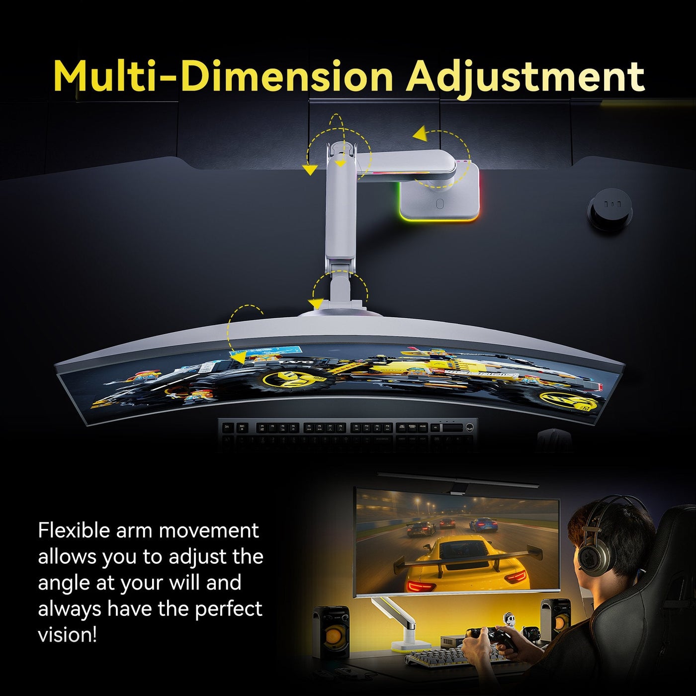 Humanex Humanex Brilliance Angel Premium Professional RGB Gaming Monitor Arm, He