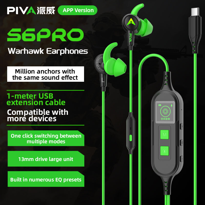 The PIVA S6PRO Gaming Earphones Type c Usb-c Gaming Headset Headphones Earphones Earbuds Earpiece with Microphone Comfortable Creative (LEBANON ONLY)