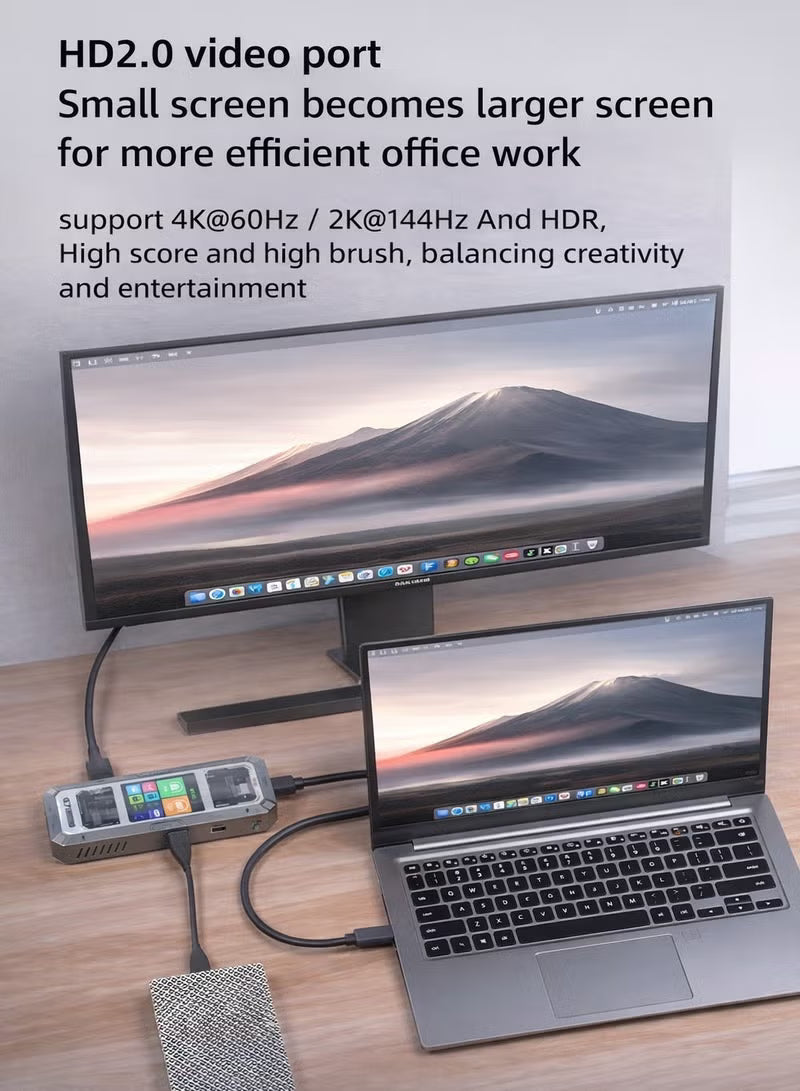 PIVA G71 USB-C 7-in-1 Smart Docking Station Multi-Function Hub with Built-in Display Screen, 4K HDMI, PD 100W Fast Charging, Gigabit Ethernet Adapter, USB 3.0 & Audio – Compatible with RedMagic, iPad, iPhone, Samsung & Laptops and PC