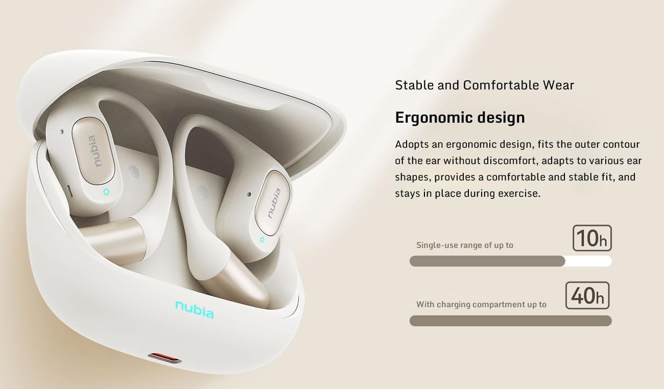 Nubia LiveFlip Wireless Earbuds, 15mm Ultra-Large Driver, 40-Hour Battery Life, IPX4 Water Resistant, Bluetooth 5.4, ENC Noise Cancelling For Perfect for Music & Gaming (UAE ONLY)