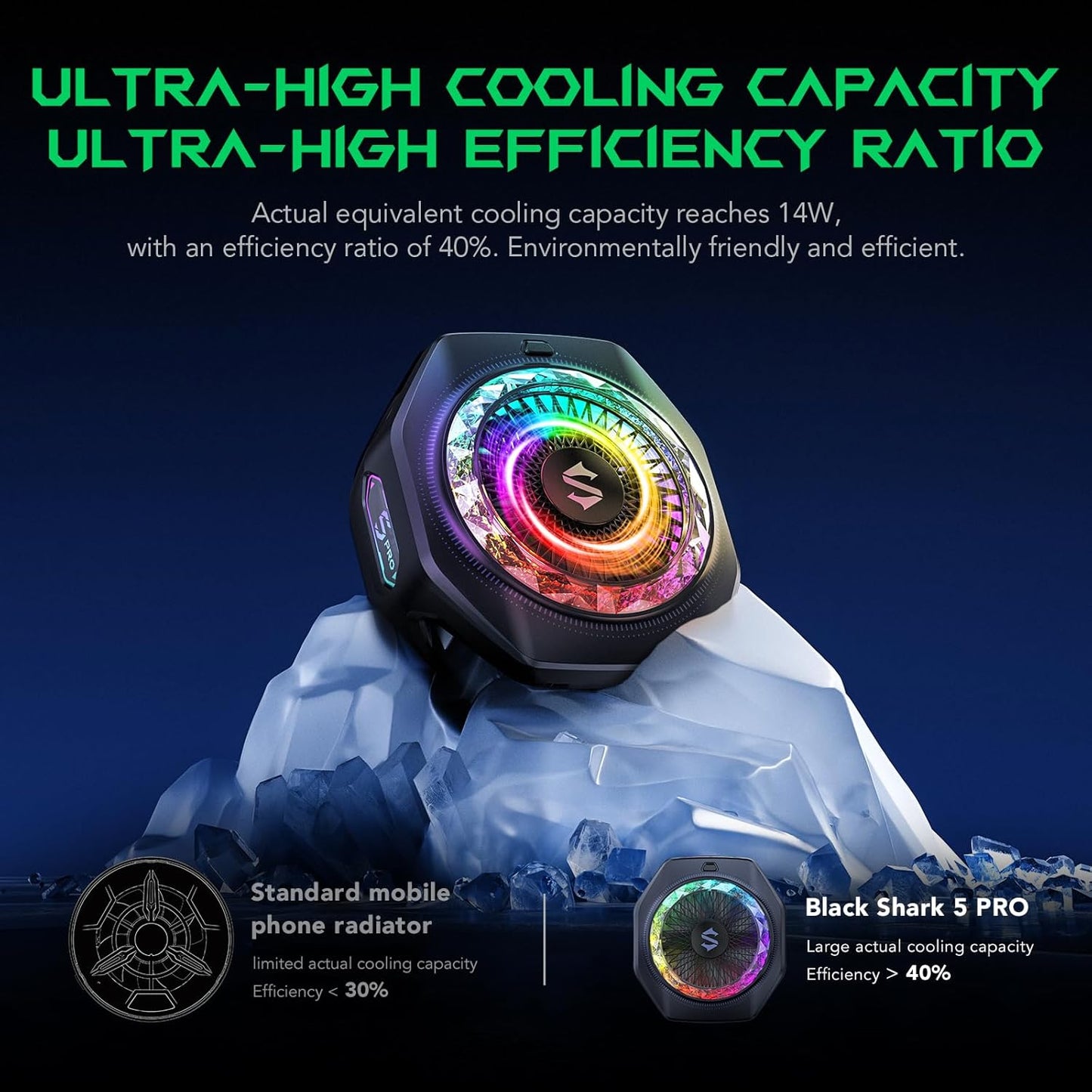 Black Shark Magnetic Phone Cooler 5 Pro - 18 Addressable RGB LEDs, Detachable Grip, APP-Controlled Thermostatic Cooling Fan for iPhone MagSafe/Android/iPad -Gaming/Streaming/Photography (LEBANON ONLY)