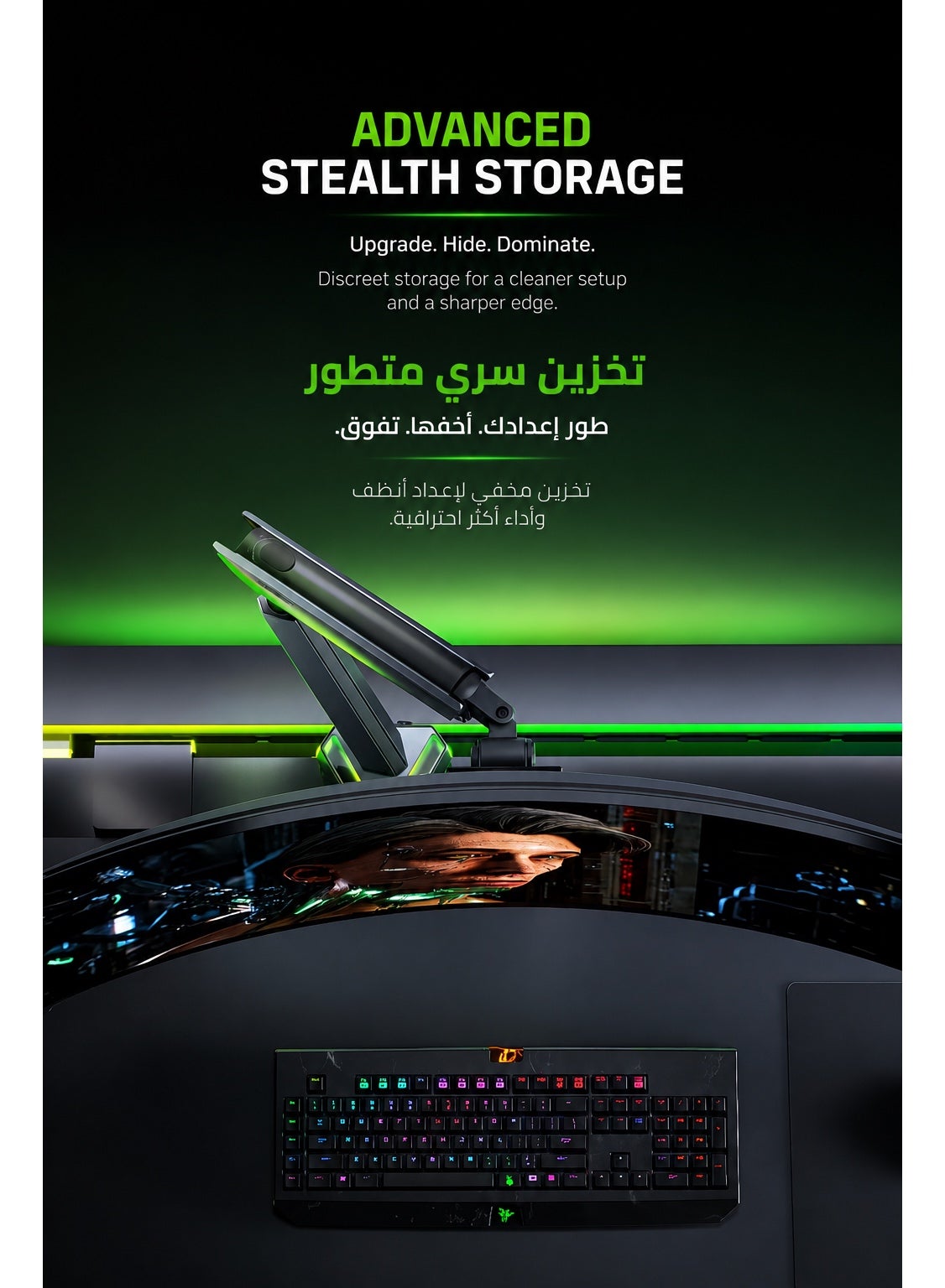 Gaming Monitor Arm & Single Monitor Stand, Heavy Duty RGB Desk Mount for 17–45″ Screens, Supports up to 16 kg, Full-Motion Tilt, Swivel & 360° Screen Rotation, Infinity Mirror with 20 RGB Lighting Modes, VESA 75×75 / 100×100, Built-In Cable Management
