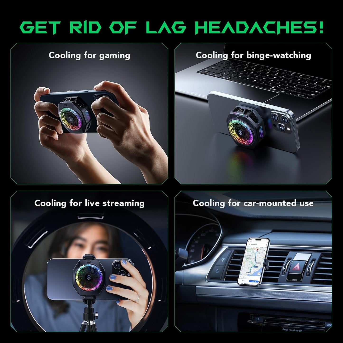 Black Shark Magnetic Phone Cooler 5 Pro - 18 Addressable RGB LEDs, Detachable Grip, APP-Controlled Thermostatic Cooling Fan for iPhone MagSafe/Android/iPad -Gaming/Streaming/Photography (LEBANON ONLY)