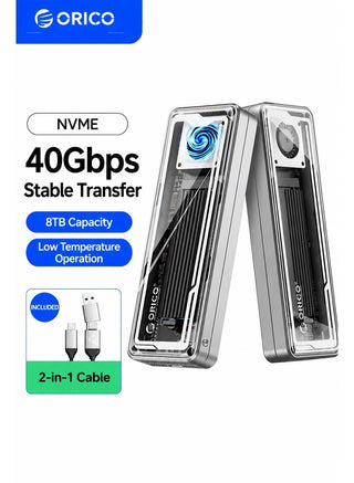 ORICO 40Gbps USB4 M.2 NVMe SSD Enclosure, Active Cooling Fan, Tool-Free Aluminum External SSD Case, Up to 3500MB/s, Supports 2230, 2242, 2260 and 2280 NVMe SSDs, Thunderbolt 4 Compatible, Thunderbolt 3 Compatible, Up to 8TB