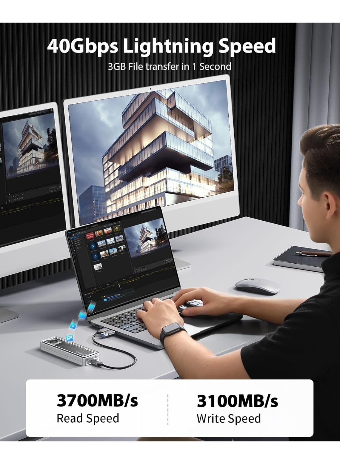 Orico ORICO 40Gbps USB4 M.2 NVMe SSD Enclosure, Active Cooling Fan, Tool-Free Al