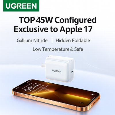 شاحن سفر UGREEN (+1 متر كابل 60 وات) PD USB C شاحن متنقل 45 وات PD شاحن سريع USB C محول طاقة لشحن iPhone Pro Max