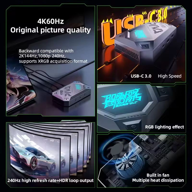 PIVA VD05 4K60HZ HD لـ 2.0 مادة ABS بطاقة التقاط الفيديو عالية الوضوح لعبة البث المباشر ملحقات الألعاب المخصصة
