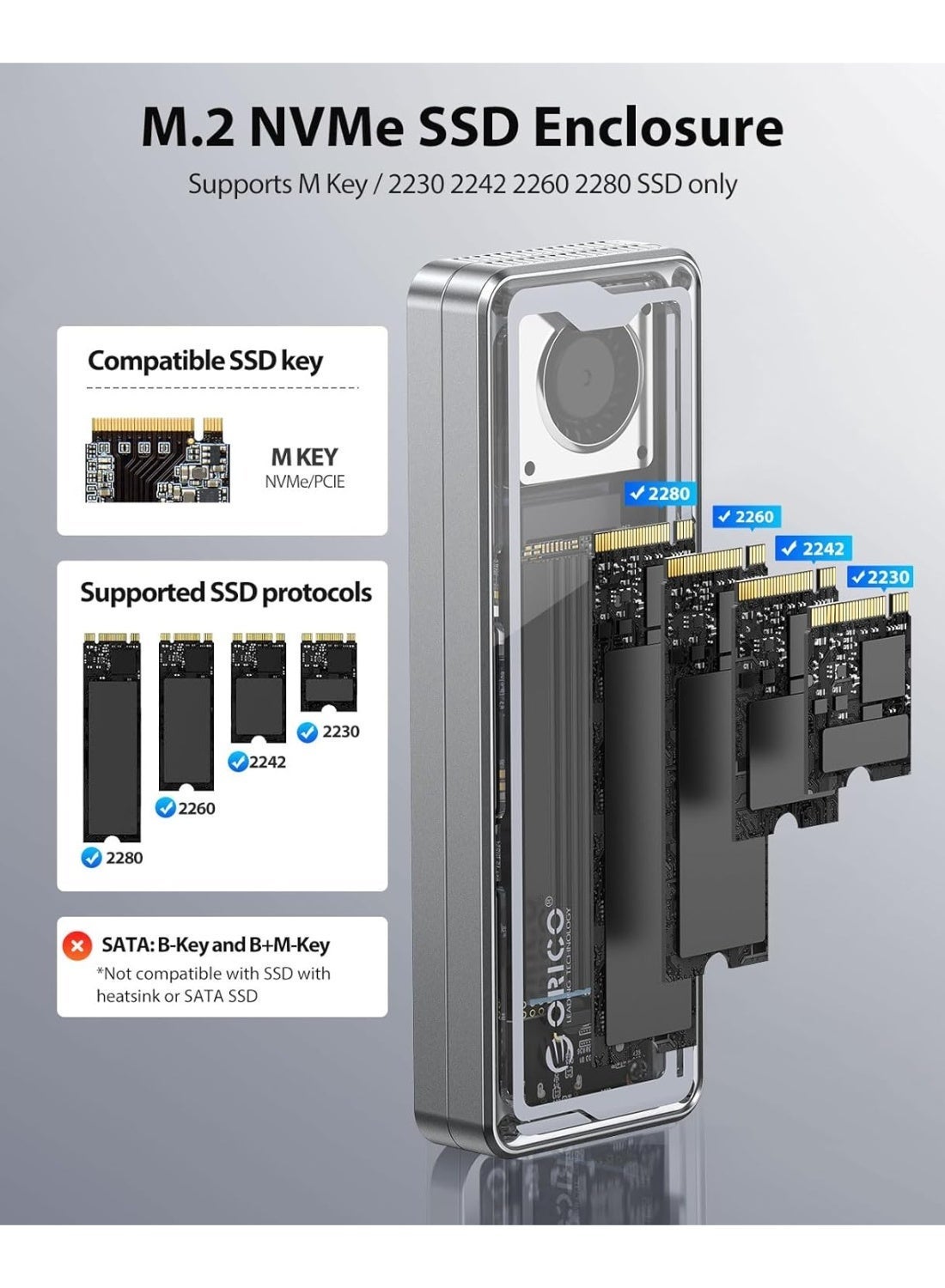 Orico ORICO 40Gbps USB4 M.2 NVMe SSD Enclosure, Active Cooling Fan, Tool-Free Al