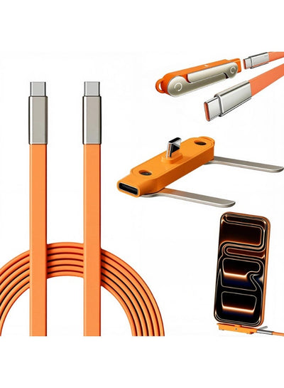 Basemo 240W Phone Holder Cable, USB-C Type-C Data Cable with PD Fast Charging, Multi Charging Cable Kit with Stand Adapter Plug, Built-in Phone Holder, High-Speed Data Transfer, Durable Braided Design, Compatible with Xiaomi, Samsung, iPhone, iPad, MacBoo