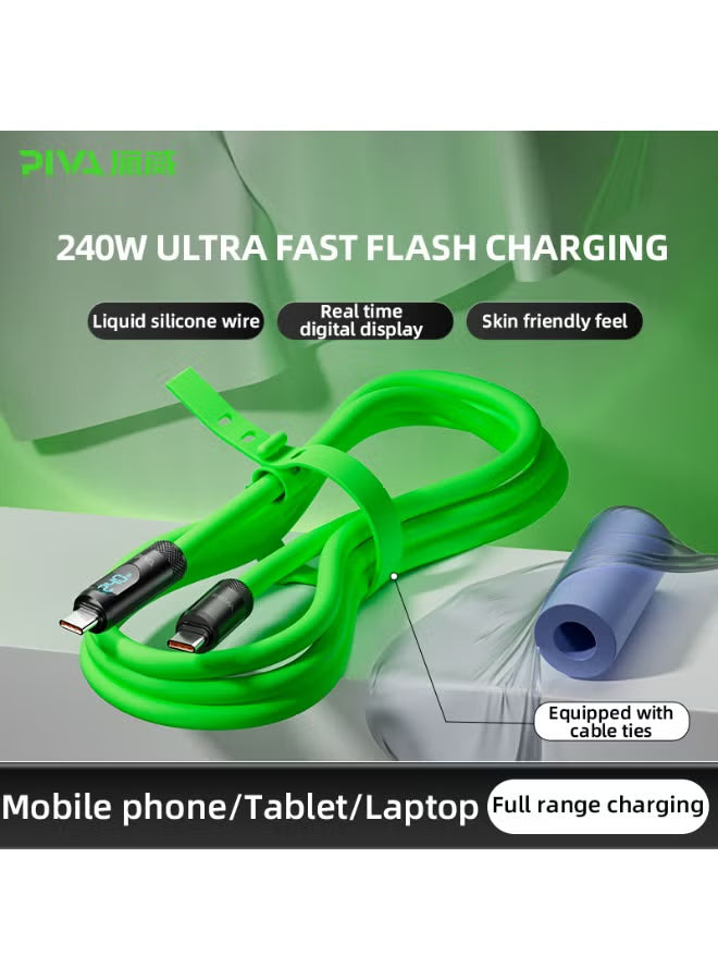 PIVA Intelligent 240W PD Super Fast Charging Type-C to Type-C Data Cable with Intelligent Digital Display, 1.5m Liquid Silicone Cable, 480Mbps High-Speed Data Transfer for Gaming, RedMagic, iPhone 15 & 17 Series, iPad Pro, Tablets and Laptops