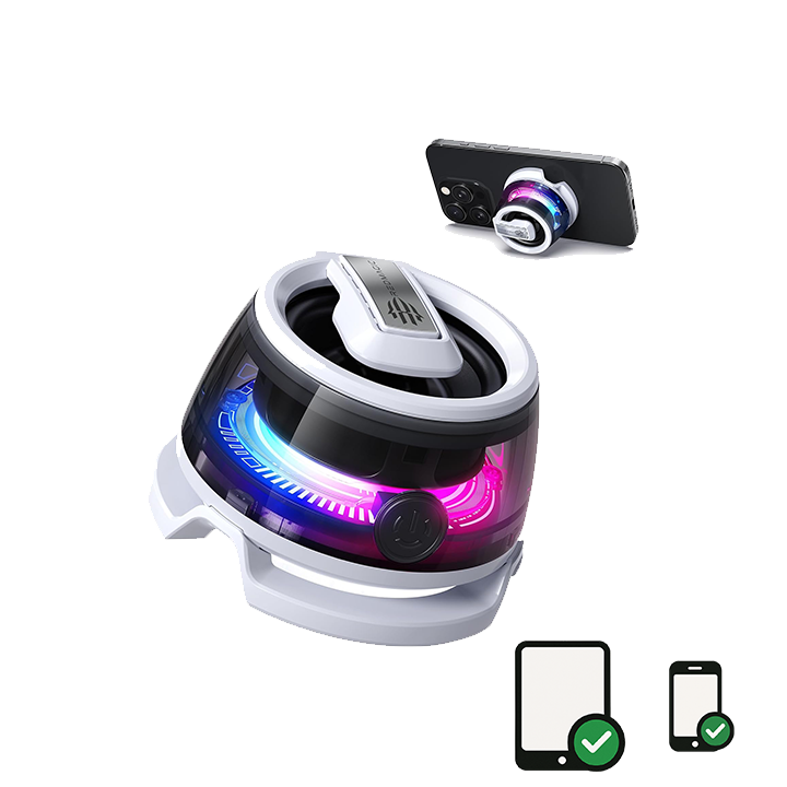 RedMagic Mini Phone Stand with Bluetooth Speaker, BT 5.3, RGB Light, Game/Music Mode, Wireless Portable Magnetic Speaker for Golf Cart, Travel, Shower, Outdoors or Metal Surface