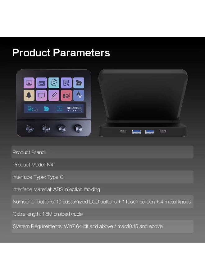 Mirabox N4 Stream Deck Controller with 10 Programmable LCD Keys, 4 Rotary Dials,