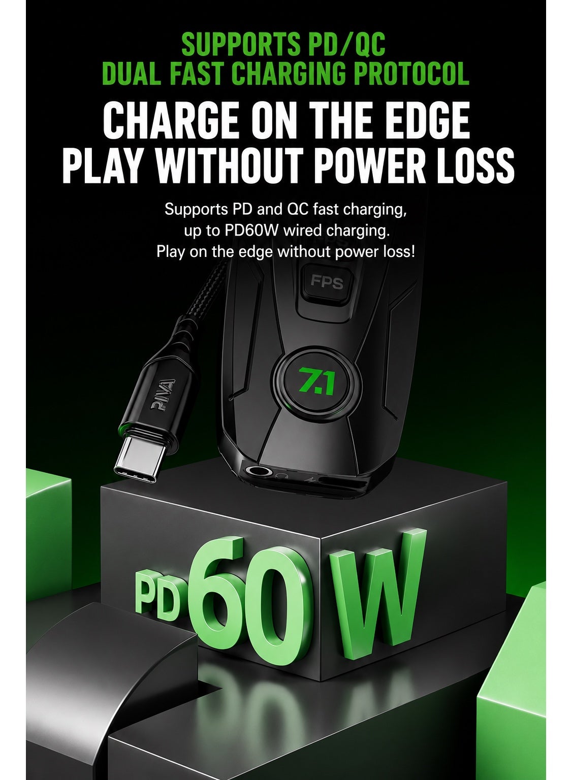 PIVA GS20 Gaming Adapter & Converter Hub Dongle, 7.1 Surround Sound Card with App Control, Type-C USB Hub, 3.5mm Audio, RGB Lighting, 60W Fast Charging, 480Mbps High-Speed Data Transfer – Compatible with RedMagic, iPad, iPhone & Laptops