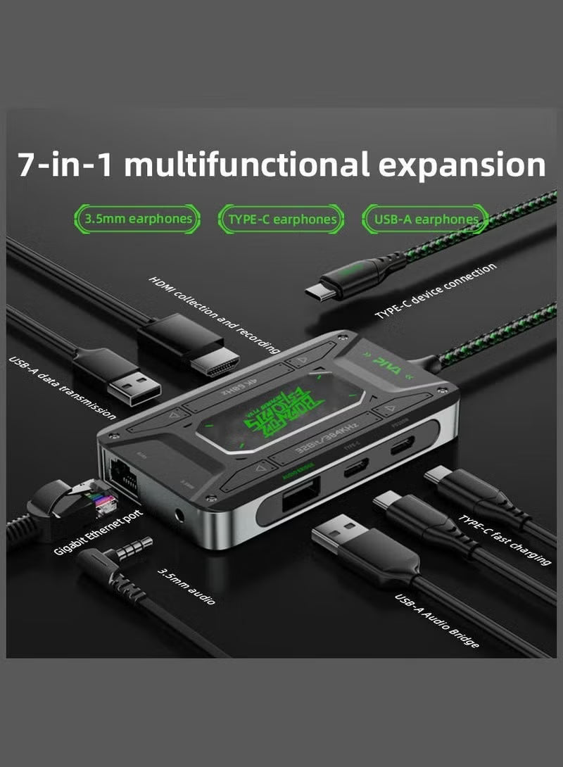 PIVA DS7 7-in-1 USB-C Docking Station & Gaming Hub – 4K@60Hz HDR Video, 100W PD Fast Charging, 32Bit/384KHz Hi-Fi Audio, Gigabit Ethernet, USB 3.1 Data Transfer for Streaming & Recording – Compatible with RedMagic, iPhone, iPad, Android & Laptops