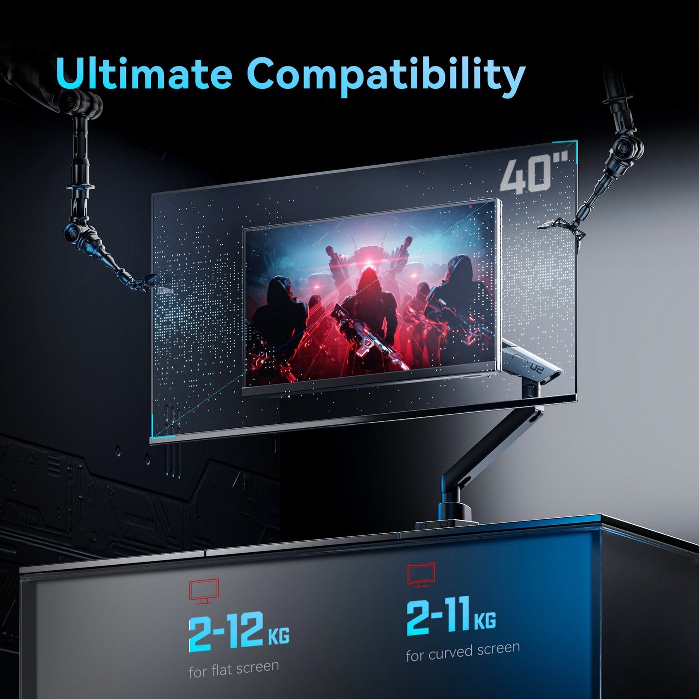 Humanex Humanex Stealth Mecha Premium Professional Gaming Monitor Arm, Single Mo