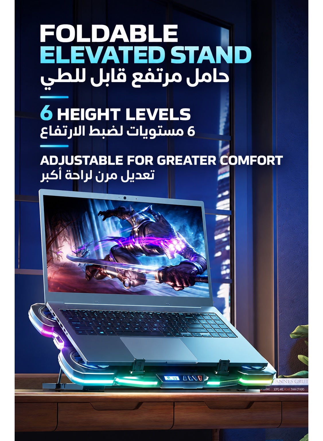 Laptop Cooling Pad Ice Coorel AI Ice Cooling Max, 36W Gaming Laptop Cooler with 8 Fans + Ice Cooling, RGB Lighting, LCD Display, 6-Level Adjustable Stand for Laptops & Tablets