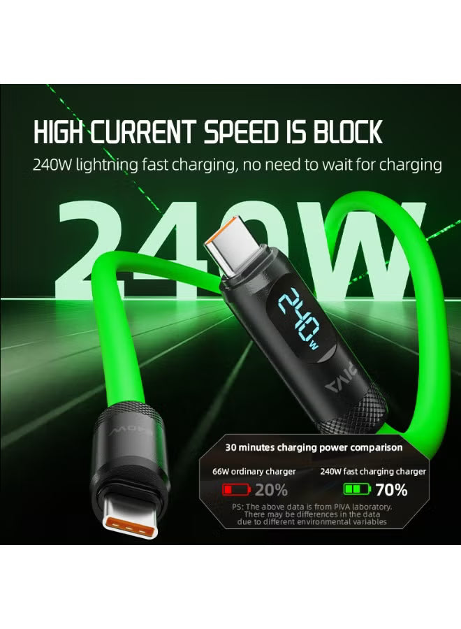 PIVA Intelligent 240W PD Super Fast Charging Type-C to Type-C Data Cable with Intelligent Digital Display, 1.5m Liquid Silicone Cable, 480Mbps High-Speed Data Transfer for Gaming, RedMagic, iPhone 15 & 17 Series, iPad Pro, Tablets and Laptops