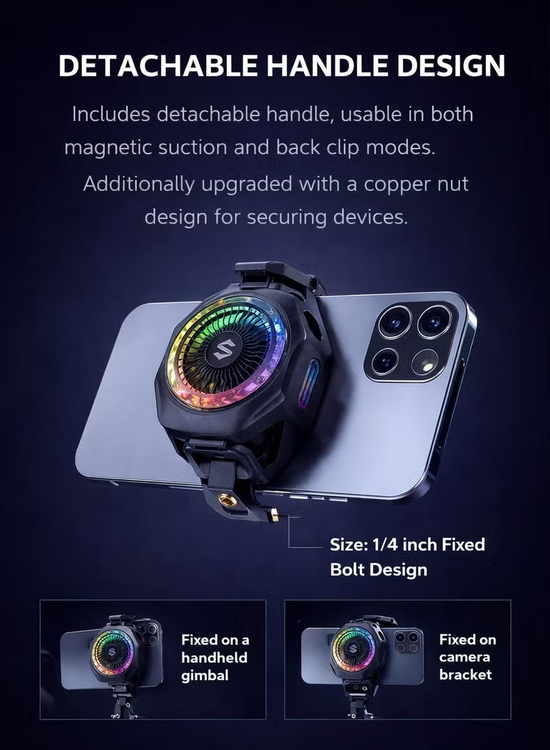 Phone Cooler Black Shark 5 Pro Magnetic Phone/Tablet Cooler – 35W Ultra-Cooling Gaming Fan with 45W Adapter, RGB LED, APP Smart Temperature Control, Detachable Handle – For iPhone, RedMagic, Samsung, Android, iPad & Tablets (Perfect for PUBG Mobile & COD)